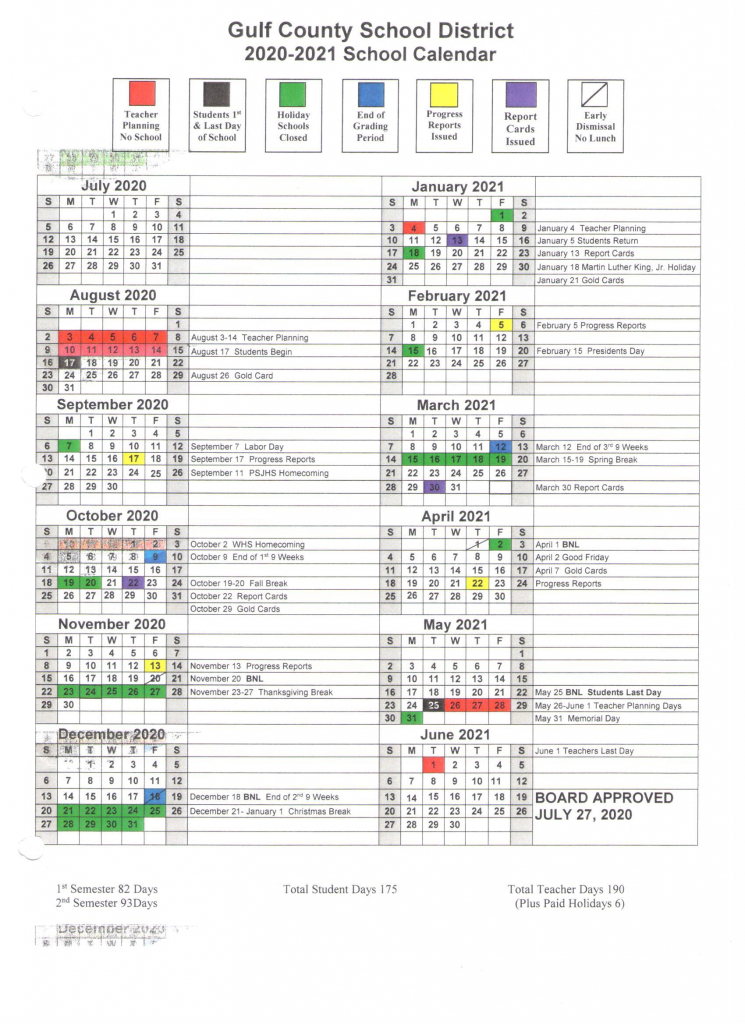 School Calendar Port St Joe High School